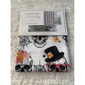 New Deborah Connolly Home Skull Spider Web Shower Curtain 71" x 72" w/Hooks